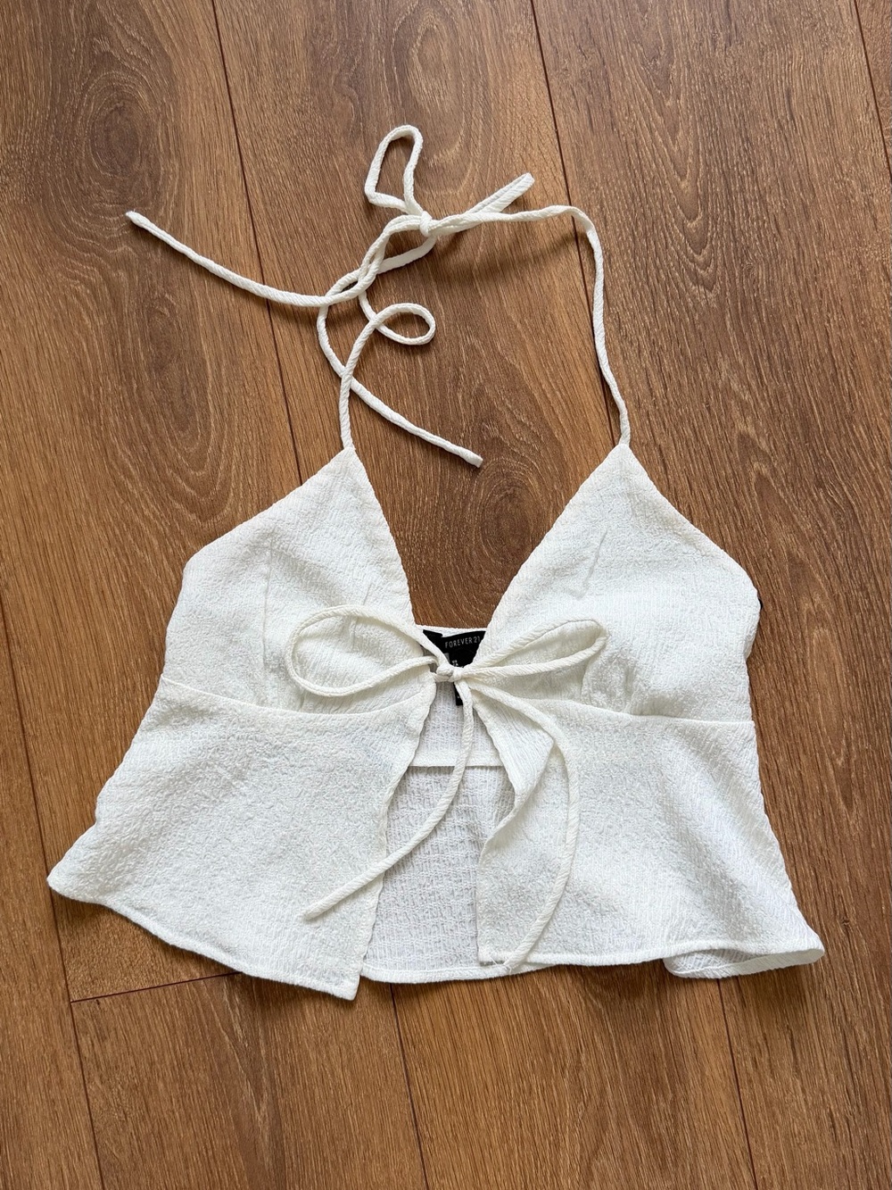 Forever 21 White Tie-Front Halter Crop Top